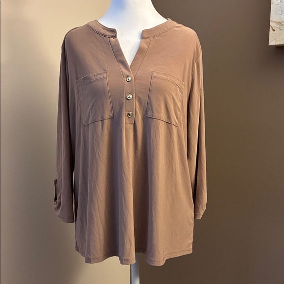 PerSeption Concept Beige Button-Down Blouse - Picture 1 of 4